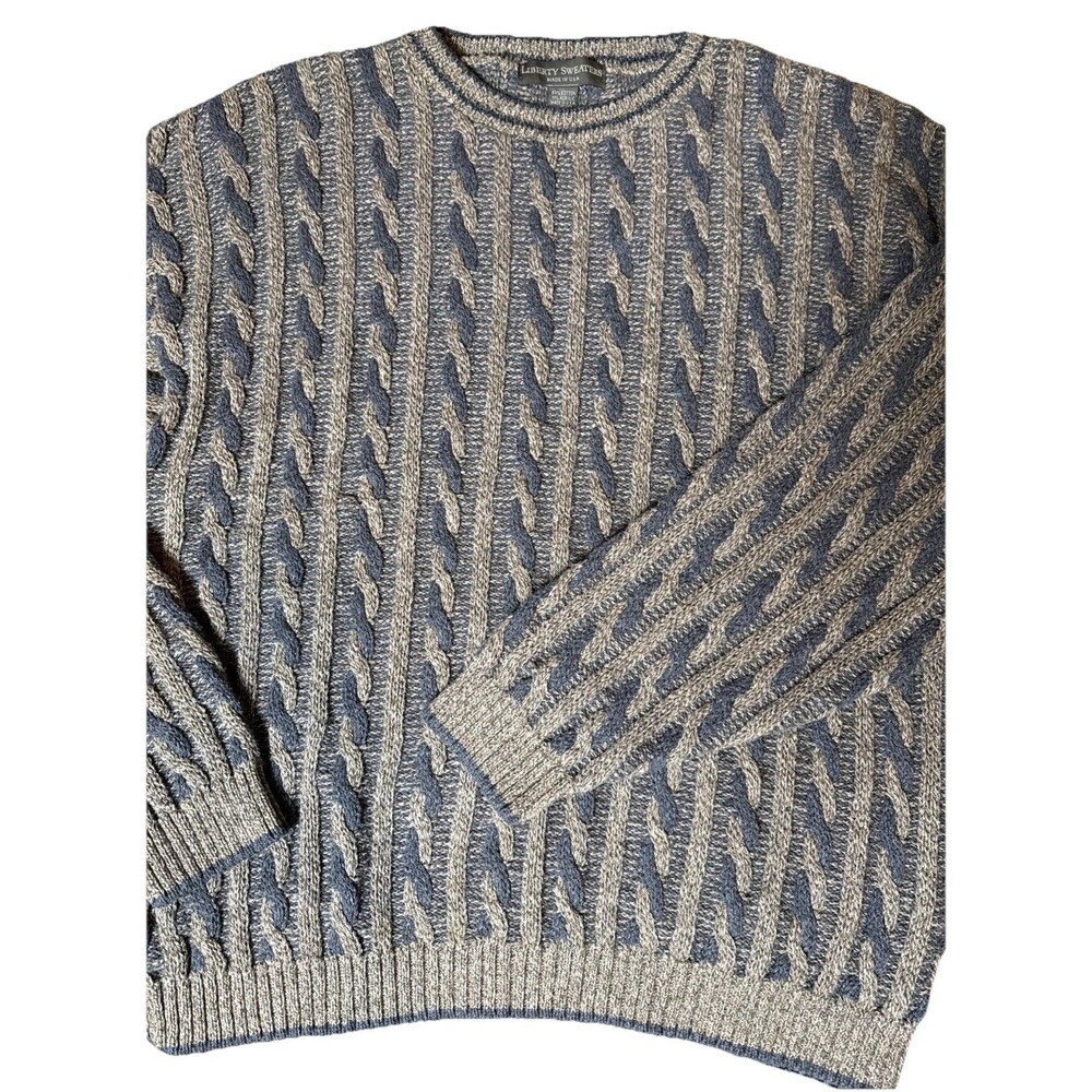 Vintage 90s Liberty Cable Knit Sweater Geometric Multicolor Cosby Grandpa Sz XXL